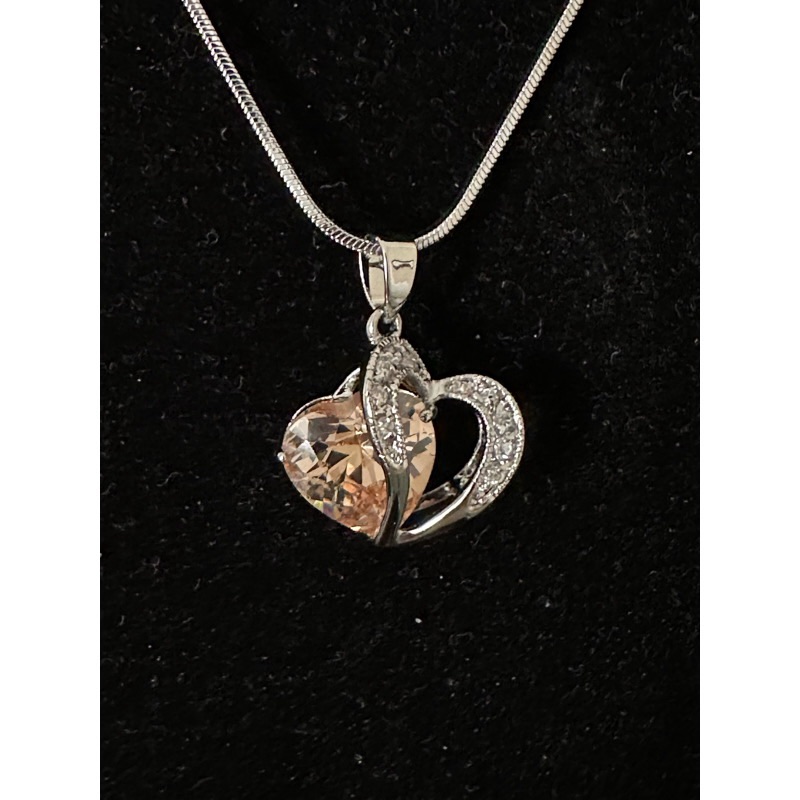 Pretty Peachy, Pale Pink, Silver Rhinestone Necklace. Never Used.
